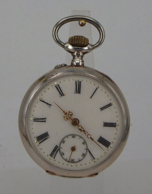 Schöne offene Herrentaschenuhr Minerva Silber um 1900 - GUTES UHRWERK (98627)