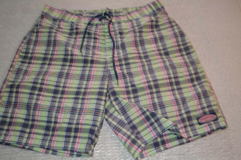 Pantalones cortos de tabla 37555 Vineyard Vines verde rosa azul a cuadros talla 34 para hombre Foto 2 de 4