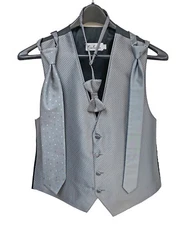 Men's Bali Silver Tuxedo Vest with Bow Tie & Two Long Ties Size XL