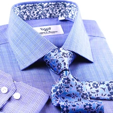 Blue Paisley 7 Striped Checkered Mens Formal Dress Business Shirt Boss Design XL