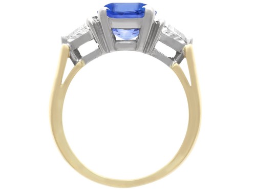 4.70Ct Ceylon Sapphire and 1.34Ct Diamond, 18k Yellow Gold Trilogy Ring (2004) - Picture 8 of 17
