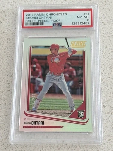 2018 Panini Chronicles Shohei Ohtani #11 Score Press Proof 204/299 (RC) PSA 8