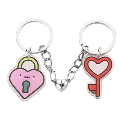 Heart-Shaped Lock Keyring Pendant Acrylic Couples Key Chain Accessories