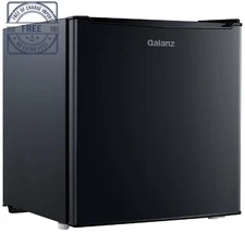 New Galanz 1.7 Cu ft Single Door Mini Fridge GL17BK, Black 19.09" L x 17.48" W