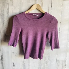 NWOT $78 Michael Stars Shine Crop Crewneck Tee Knit Top Purple One Size