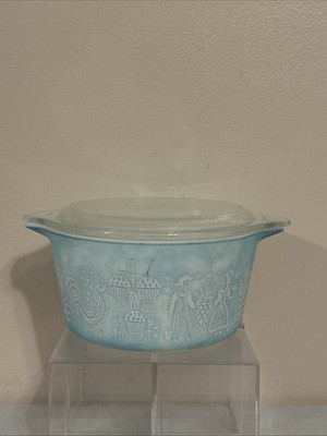 VTG PYREX Turquoise #473 1QT Casserole Dish Amish Butterprint w/ Lid 470-C