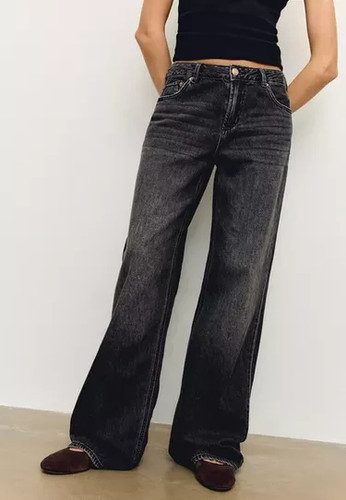 Stradivarius Relaxed fit jeans preppy Y2K baggy D 91 Grey black Sz 32  A004543