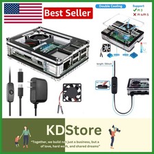 Raspberry Pi 3 B Case with Fan  Heatsinks, 5V 3A Power Supply, Clear White