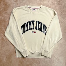 Tommy Hilfiger Tommy Jeans Spell Out Pullover Sweatshirt Cream Casual Cozy Ski