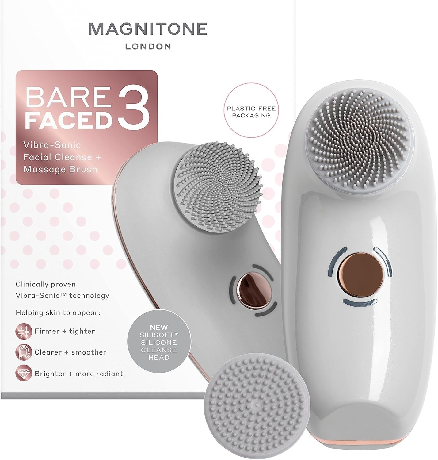 MAGNITONE BareFaced3 Rechargeable Electric Facial Cleanse Massage Brush
