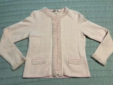 Belford Petites Saks Fifth Avenue 100% Cashmere Pink White Houndstooth Jacket PL