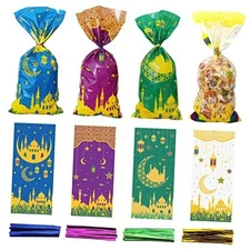  Ramadan Goodie Bags, 100 Pcs, 4 Designs, Polypropylene, for Eid Mubarak 