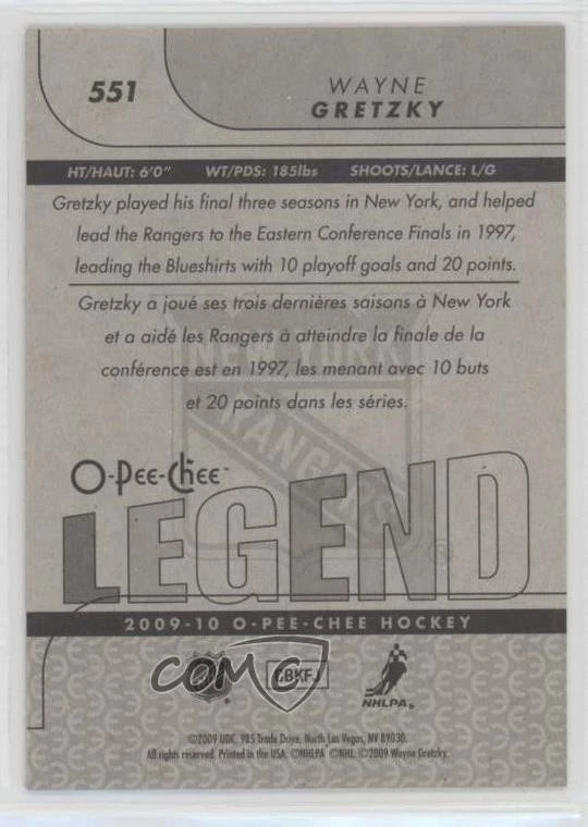 2009-10 O-Pee-Chee Legend Wayne Gretzky #551 HOF - Image 2 of 2