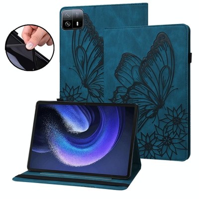 Big Butterfly geprägte Ledertasche für Xiaomi Pad 6 Max 14 2023 Blau