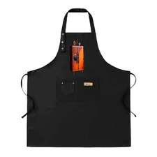 Kitchen 2 Pack Adjustable Bib Apron Set - Denim - Like Design with Orange 
