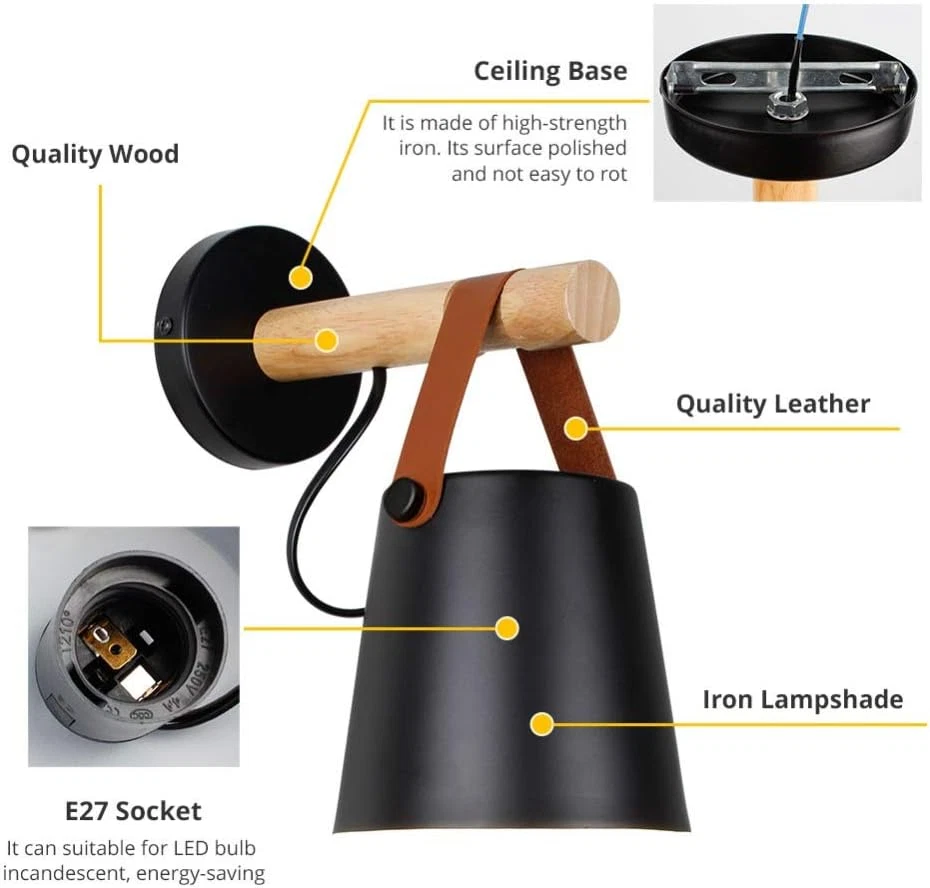 E27 Metallo Lampada Da Parete Moderne Lampada Muro Dipinta Applique Da Parete La - Immagine 2 di 4