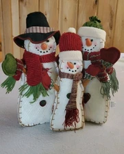 Folk Primitive Country 3 Snowman Peeps Winter Christmas Holiday Table Decor 