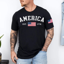 American Flag USA of America 4th of July T-Shirt with USA Flag Sleeve Patriotic