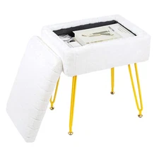 H&B Luxuries White Multi-Functional Footrest Ottoman Makeup stool with Storage