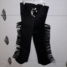 Western Equitation Show Chaps - Black Synthetic Suede -Elastic Fit - medium