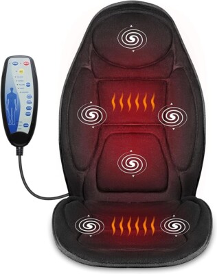 Massager Seat Cushion w/Heat 6 Motors 2 Levels Thighs Back Chair Pad Home Office