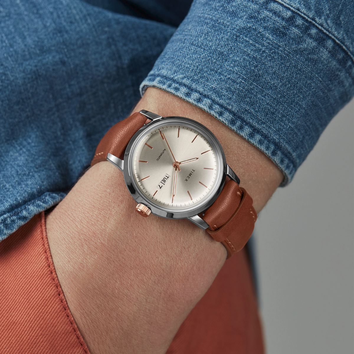 Timex TW2U11800ZV Marlin Automatic Brown Leather Strap Day/Date