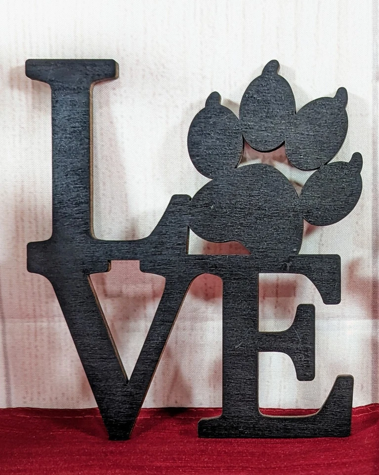 Love w/Pawprint Word Cutout Sign, Cute Cat Signs, Wooden Pet Signs, 3D Wood Sign - Image 2 of 2