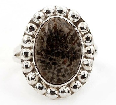Natural Stingray Coral 925 Solid Sterling Silver Ring Sz 7.5  