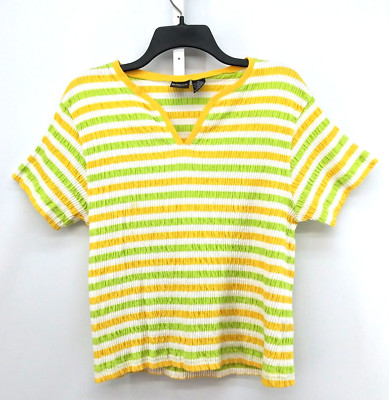 Erika Shirt Womens Size XL Multicolor Striped Short Sleeve Pullover Textured Top