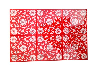 Interior Exterior Flooring Wall Ceramic Tile White & Red 6 x 6 inches Set of 6