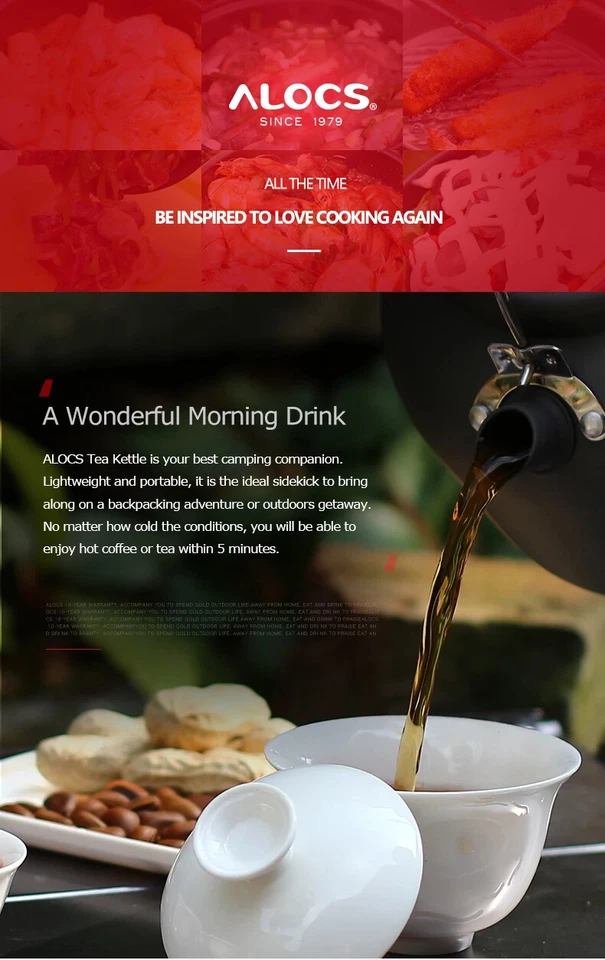 ALOCS Portable Water Kettle Teapot Coffee Pot 0.9L Camping Hiking Aluminum Alloy - Image 2 of 4