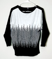 ALFANI Women PETITE TOP CASUAL LONG SLEEVE Size PL Color Black WHITE