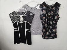 FRM UK LOT 3 Tops Blouses US 4 6 Size Small 1940's Peter Pan Collar Buttons Lace