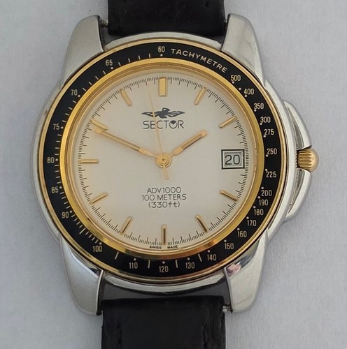 SWISS MADE Vintage SECTOR ADV1000 Steel Mens Watch White Dial NO RESERVE AUCTION