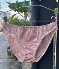 Sheer Floral Lace Hi Cut Sissy Bikini Vintage Silky Nylon Brown Panty Briefs Sz6