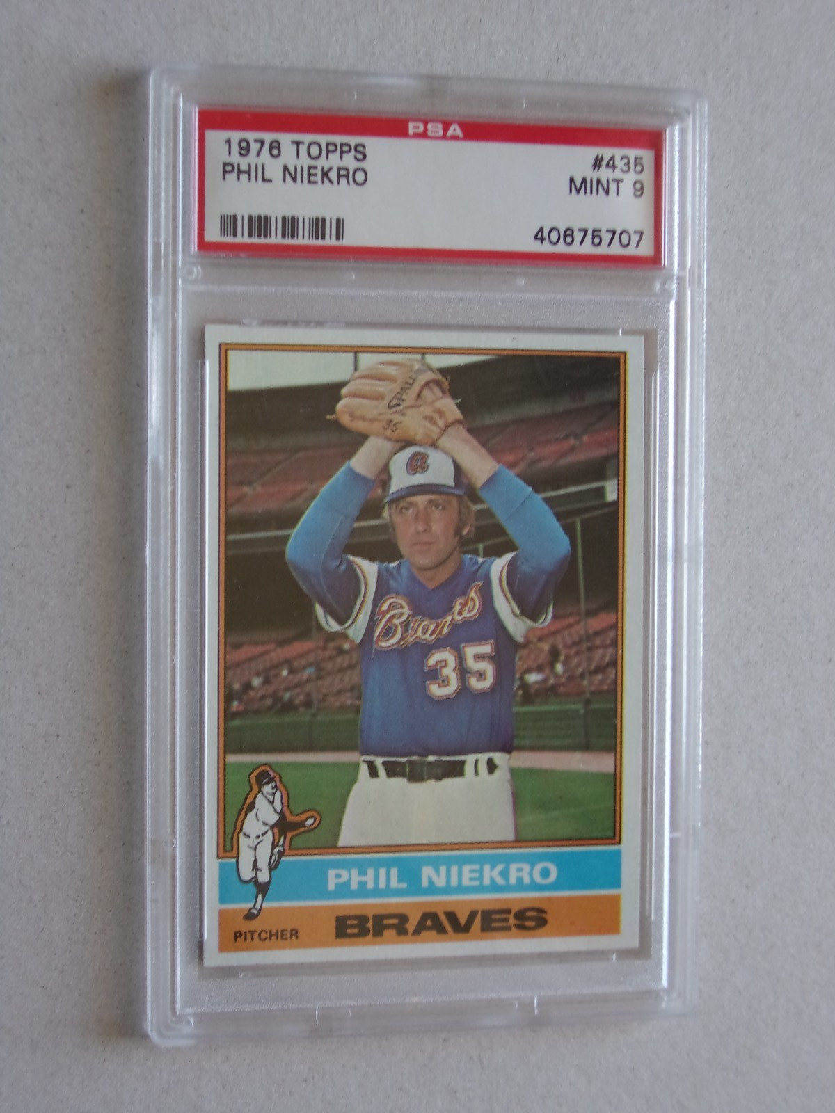 1976 Topps Baseball, Phil Niekro, Atlanta Braves, Card# 435, PSA-9