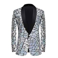 Men Laser Sequin Blazer Jacket One Button Dress Coat Party Stage Singer Costume