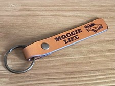 Morris Minor “Moggie Life” Leather Key Chain. Laser Engraved. British Classic.