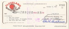 1973 Cleveland Browns Check to NY Giants for Game Proceeds Signed Bob Broadhead