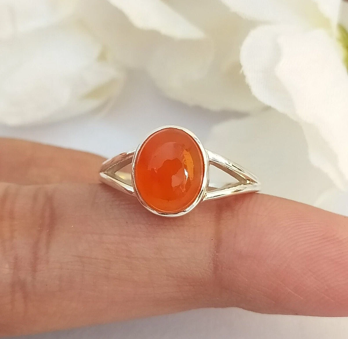 Natural Carnelian Ring Orange Color Carnelian Gemstone Solitaire