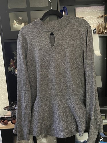 THALIA SODI Top Dressy Sweater Peplum Long Slv Gray Keyhole Women’s Sz XL - Picture 10 of 15