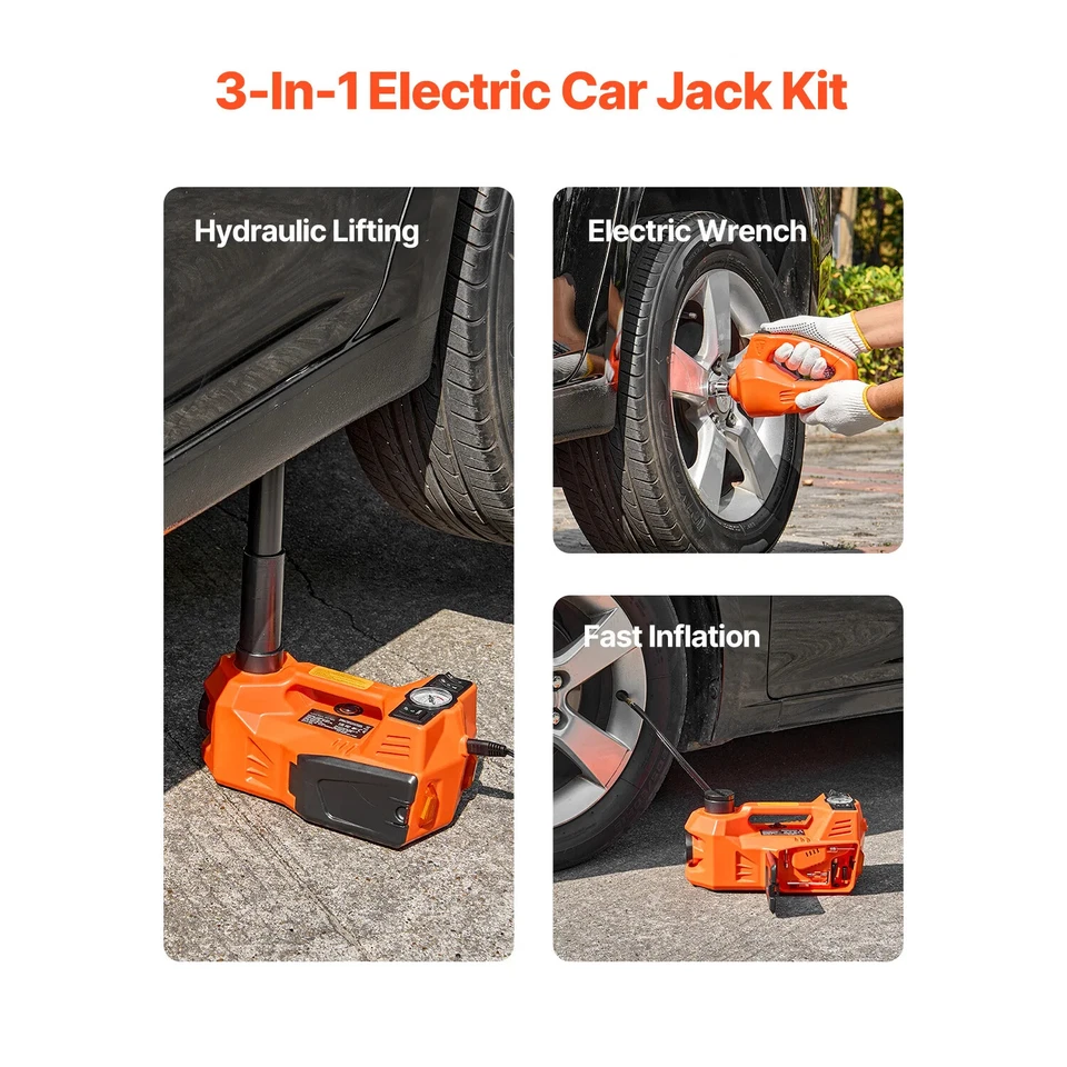 5T Electric Car Jack Scissor Jack with Built-In Inflator 12V Tire Changer Foto 2 de 4