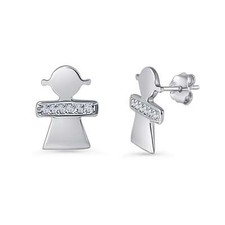 Girl Stud Earrings Cubic Zirconia 925 Sterling Silver 15mm
