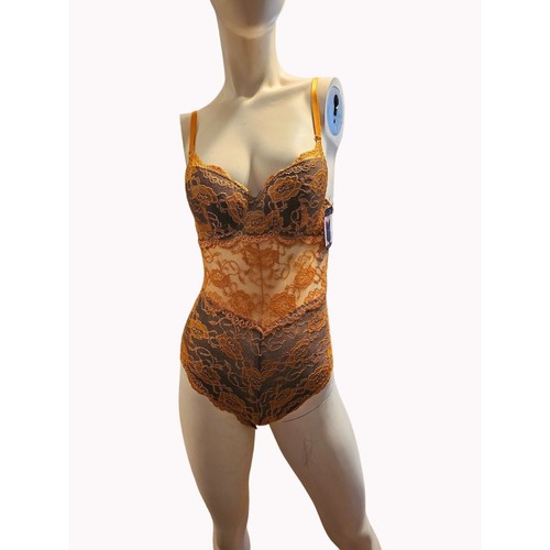 NWT French Affair Push Up Bra Bodysuit Gold Lined with Black Lingerie Size Small - Picture 2 of 9