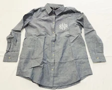 Marley Lilly Women's BNA Monogrammed Button Down Tunic CM5 Chambray Large NWT