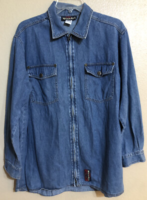 Forever Wearall M Denim Shirt Jacket Womens Full Zip Blue Jean Snap Pockets&Cuff