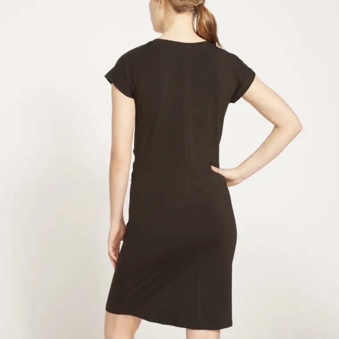 green knit long sleeve dress Bethany Merino Wool Ribbed Swing Dress