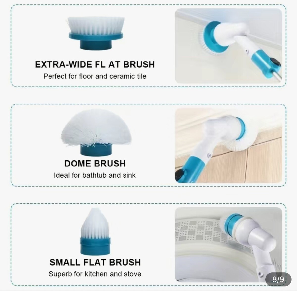 Spin Electric Extendable Scrubber – 3 Attachments, 15"–20" Adjustable Handle, Cordless Cleaning Tool