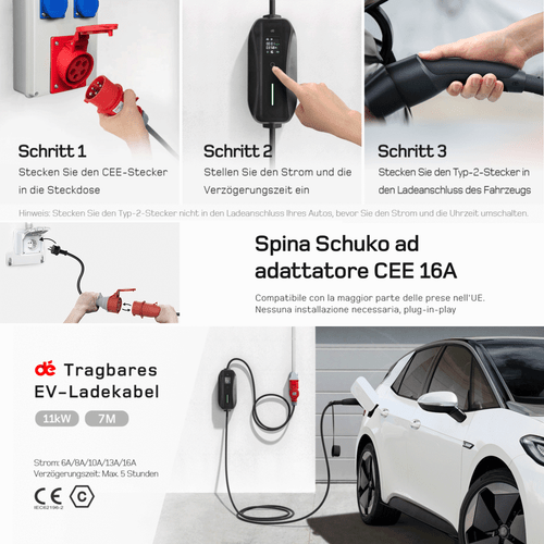 Typ 2 Ladekabel CEE 11kw 6-16A 7M Mobile Wallbox für Elektroautos Hybrid E-Auto - Bild 5 von 12
