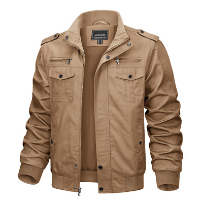 Mens Lightweight Bomber Jacket Cotton Pilot Jacket Casual Work Fall Cargo Jacket